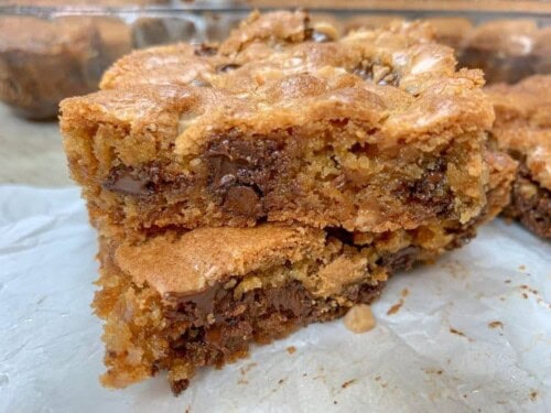 Easy Chocolate Chip Cookie Bars with Toffee - Back To My Southern Roots