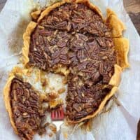 Pecan pie on parchment paper