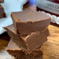 Hershey's chocolate fudge cut up and stacked