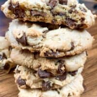 Chocolate chip banana cookies stacked on top of each other