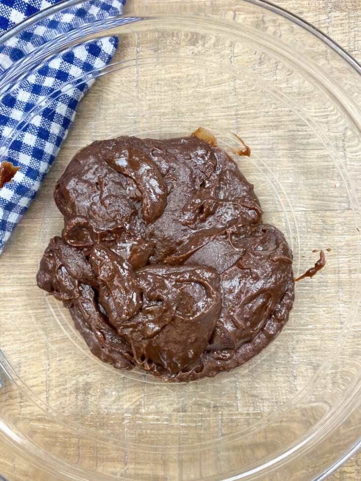 Chocolate pie filling in a glass bowl. 