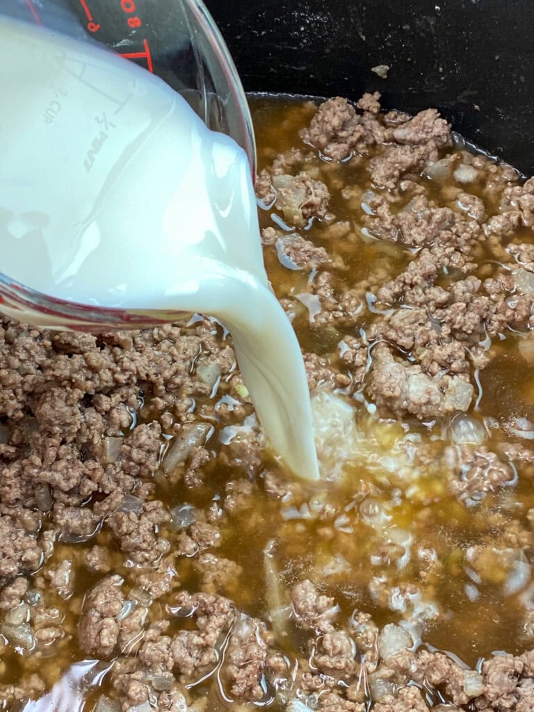 Milk and ground beef.