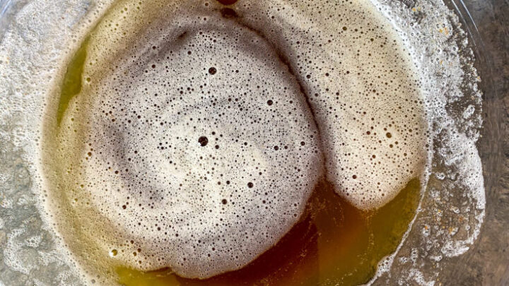 Brown butter in a glass bowl