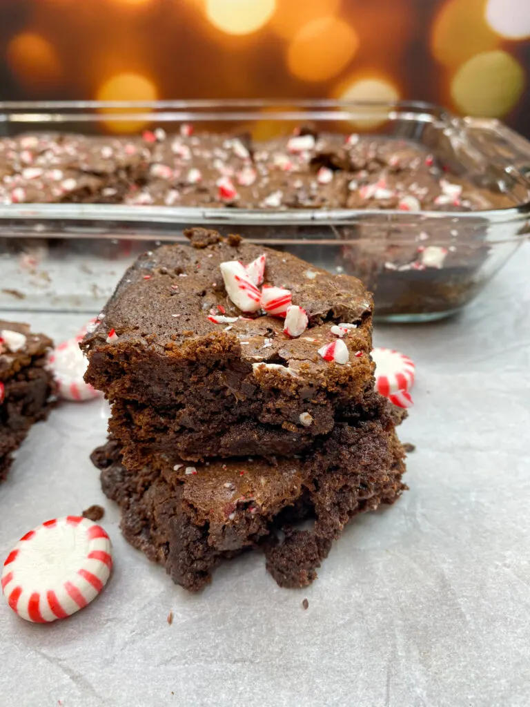 stacked peppermint brownies