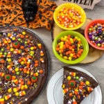 Halloween brownie pizza with candy toppings