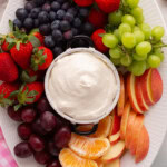 3-ingredient fruit dip on a platter with fruit.